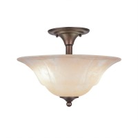 Semi-Flush With 2 Bulbs Shown In Bronze Finish With 16 Amber Marble Glass