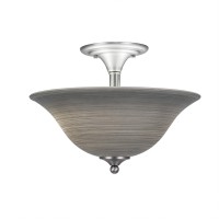 Semi-Flush With 2 Bulbs Shown In Brushed Nickel Finish With 16 Gray Linen Glass