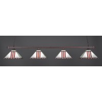 Square 4 Light Bar With Square Fitters Shown In Bronze Finish With 14 Purple & Metal Leaf Art