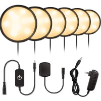 Newest Led Under Cabinet Lighting Kit, 1020 Lumens Led Puck Light, 3000K Warm White, Cri90+, Touch Dimming, Black Trim All Accessories Included, For Kitchen, Closet Lights, Safe Light, 6-Pack