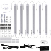 Led Under Counter Light Fixtures, 6Pcs Hardwired Dimmable Cabinet Strip Lights Kit, 12 In 24V Plug In Linkable Cabinet Lights For Kitchen, Closet, Showcase, Bar, Shelf Lighting(Day White,6000K)