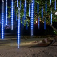 Omgai Led Meteor Shower Rain Lights - Waterproof Drop Icicle Snow Falling Raindrop 30Cm 8 Tubes Cascading Lights For Wedding Xmas Home D?Or, Warmwhite