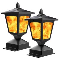 Solar Post Flame Light, Outdoor Deck Fence Post Cap Top Led Light Wih Flickering Flame, Waterproof, 4X4 5X5 6X6, Outdoor Garden Firefly String Lights, 30 Leds, (Pack Of 2)