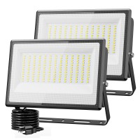 Olafus 2 Pack 150W Led Flood Light Outdoor, 13500Lm Super Bright Work Lights Plug In, 6500K, Ip66 Waterproof Exterior Floodlight For Stadium Yard Barn