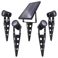 4-Spotlight Mini 50X Solar-Powered Led Spotlight (Warm White Led), Black Finish, Outdoor Garden Yard Landscape Downlight