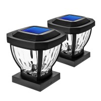 Home Zone Security Solar Post Cap Lights Decorative Glass Led Outdoor Fits 35 X 35 In Post Lights Black 2Pack