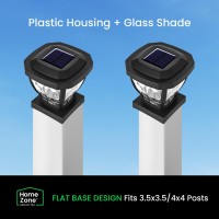 Home Zone Security Solar Post Cap Lights Decorative Glass Led Outdoor Fits 35 X 35 In Post Lights Black 2Pack