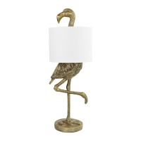 Creative Coop Resin Flamingo Table Lamp With Linen Shade Gold Finish 32