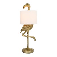 Creative Coop Resin Flamingo Table Lamp With Linen Shade Gold Finish 32