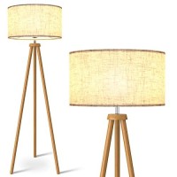 Lepower Wood Tripod Floor Lamp, Mid Century Standing Lamp For Living Room, Flaxen Lamp Shade, Modern Design Standing Lamp With E26 Lamp Base, Tall Floor Lamp For Bedroom, Study Room And Office