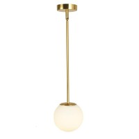 Efinehome Globe Pendant, Matte White Glass With Brass Finish, One Light Contemporary Mid Century Modern Lighting Fixture (15Cm/ 6Inch Lampshade)