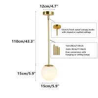 Efinehome Globe Pendant, Matte White Glass With Brass Finish, One Light Contemporary Mid Century Modern Lighting Fixture (15Cm/ 6Inch Lampshade)