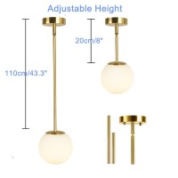 Efinehome Globe Pendant, Matte White Glass With Brass Finish, One Light Contemporary Mid Century Modern Lighting Fixture (15Cm/ 6Inch Lampshade)