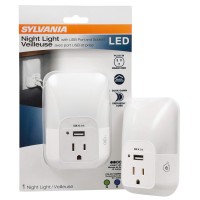 Sylvania Led Night Light With Usb Port And Socket, 3-Color Select, Frosted, 3000K, 5 Lumens, Cool White - 1 Pack (64991)