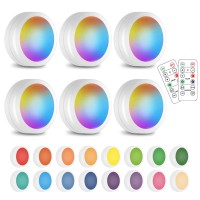 Sixdefly Wireless 16 Color Changing Led Puck Light 6 Pack Led Under Cabinet Lighting Closet Light Battery Powered Night Lights With Remote Control Dimmer Timing Function