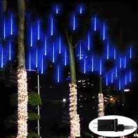 Zezuxy Christmas Lights Outdoor, Falling Rain Drop Icicle Cascading String Lights 12 In 8 Tubes Luces De Navidad Para Exterior, Meteor Shower Lights Gifts For Women Christmas Tree Decorations, Blue