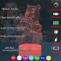 Winnie Night Light For Girl Teddy Honey Bear Cartoon 3D Optical 7 Color Change Decor Room Baby Sleep Mood Led Table Lamp Holiday Birthday Xmas Party Supply Kid Friend Unique Souvenir For Teens