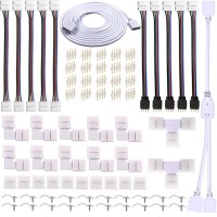 Fsjee 4 Pin Led Strip Connector Kit For 5050 10Mm Led Light Strip,Include 8 Types Of Solderless Accessories,Provide Most Of Parts For Diy Lighting Project