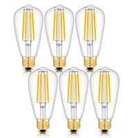 Crlight 8W Dimmable Led Edison Bulb 80W Equivalent 800Lm, 3200K Soft White E26 Vintage Clear St64 Lengthened Filament Led Bulbs, Smooth Dimming Version, 6 Pack