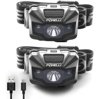 Foxelli 2Pack Led Headlamp Rechargeable Ultralight Usb Rechargeable Headlamp Flashlight For Adults Kids Waterproof Head La