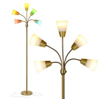 Brightech Medusa Modern Led Floor Lamp - Multi Head Dimmable Floor Lamp For Living Rooms & Offices - Tall Lamp With Interchangeable Shade, Standing Lamp With 5 Led Bulbs For Hobbies - Brass