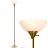 Brightech Sky Dome Dimmable Led Floor Lamp, Torchiere Floor Lamp For Living Rooms & Offices - Tall Standing Lamp For Reading & Hobbies - Brass/Gold