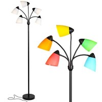 Brightech Medusa Led Floor Lamp - Multi-Head Dimmable Floor Lamp For Living Rooms & Offices - Tall Lamp With Interchangeable Shades, Adjustable Standing Lamp For Bedroom Reading - Black