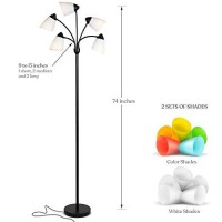 Brightech Medusa Led Floor Lamp - Multi-Head Dimmable Floor Lamp For Living Rooms & Offices - Tall Lamp With Interchangeable Shades, Adjustable Standing Lamp For Bedroom Reading - Black