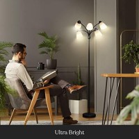 Brightech Medusa Led Floor Lamp - Multi-Head Dimmable Floor Lamp For Living Rooms & Offices - Tall Lamp With Interchangeable Shades, Adjustable Standing Lamp For Bedroom Reading - Black