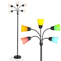 Brightech Medusa Modern Led Floor Lamp - Multi Head Dimmable Floor Lamp For Living Rooms & Offices - Tall Lamp With Interchangeable Shade, Standing Lamp With 5 Led Bulbs For Hobbies - Black