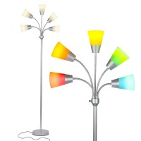 Brightech Medusa Modern Led Floor Lamp - Multi Head Dimmable Floor Lamp For Living Rooms & Offices - Tall Lamp With Interchangeable Shade, Standing Lamp With 5 Led Bulbs For Hobbies - Silver