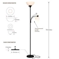 Brightech Sky Dome Plus Led Floor Lamp, Torchiere Super Bright Floor Lamp With Reading Lamp For Living Rooms & Offices - Dimmable Tall Standing Lamp For Bedroom Reading - Black