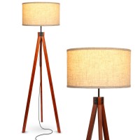 Brightech Eden Tripod Floor Lamp, Dimmable Standing Lamp With Solid Wood Legs For Bedroom Reading, Tall Tree Lamp For Offices, Modern Led Lamp For Living Rooms, Great Living Room Decor - Havana Brown