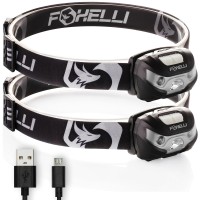 Foxelli 2Pack Headlamp Rechargeable Super Bright Led Head Lamp Flashlight For Running Camping Hiking Work Lightweight Com