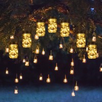 Solpex 6 Pack Mason Jar Solar Lights, Solar Lanterns Outdoor Waterproof, Jars & Hangers Included, 30 Leds Hanging Lights Solar Fairy Lantern Patio, Backyard, Outdoor, Garden Decor- Warm White