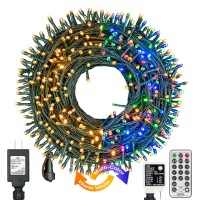 Decute 300Led Christmas Tree Lights Outdoor Indoor String Lights 108Ft Extendable, 11 Modes 4 Colors Changing Waterproof Twinkle Fairy Lights Party Decor With Timer Remote(Warm White & 3 Multicolors)