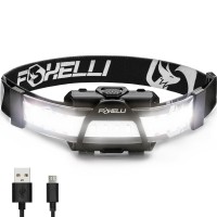 Foxelli Wide Beam Headlamp - Usb Rechargeable Led Head Lamp Flashlight, Ultra Bright, 210? Wide Illumination, Low Profile, 14 White Leds, Waterproof, Lightweight & Comfortable Headlight