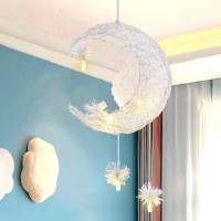 Tislyco Modern Creative Hanging Light Fixture, Elegant Led Ceiling Pendant Lighting For Kids Children Bedroom, Crescent Moon Lamp Flush Mount Ceiling Light For Dining Room Girls Bedroom Decoration