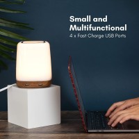 Macally Small Bedside Lamp With Usb Port (4 High Powered Ports) - Table Touch Lamp With 3 Level Brightness - Led Night Light Charging Station - Perfect Nightstand Lamp