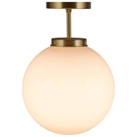 Tangkula Globe Ceiling Light, Semi Flush Mount Ceiling Light With Acrylic Lamp Shade, Mid Century Modern Lighting Fixture, Led E26, Matte White With Brass Finish