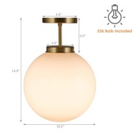 Tangkula Globe Ceiling Light, Semi Flush Mount Ceiling Light With Acrylic Lamp Shade, Mid Century Modern Lighting Fixture, Led E26, Matte White With Brass Finish