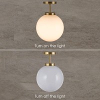 Tangkula Globe Ceiling Light, Semi Flush Mount Ceiling Light With Acrylic Lamp Shade, Mid Century Modern Lighting Fixture, Led E26, Matte White With Brass Finish