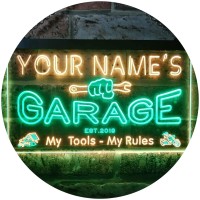 Advpro Personalized Your Name Est Year Theme Garage Man Cave Decor Dual Color Led Neon Sign Green & Yellow 16