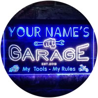 Advpro Personalized Your Name Est Year Theme Garage Man Cave Decor Dual Color Led Neon Sign White & Blue 12