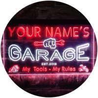 Advpro Personalized Your Name Est Year Theme Garage Man Cave Decor Dual Color Led Neon Sign White & Red 12