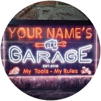 Advpro Personalized Your Name Est Year Theme Garage Man Cave Decor Dual Color Led Neon Sign White & Orange 12