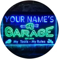 Advpro Personalized Your Name Est Year Theme Garage Man Cave Decor Dual Color Led Neon Sign Green & Blue 12