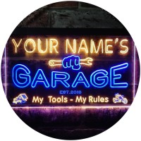 Advpro Personalized Your Name Est Year Theme Garage Man Cave Decor Dual Color Led Neon Sign Blue & Yellow 16