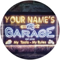 Advpro Personalized Your Name Est Year Theme Garage Man Cave Decor Dual Color Led Neon Sign White & Yellow 16