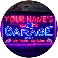 Advpro Personalized Your Name Est Year Theme Garage Man Cave Decor Dual Color Led Neon Sign Blue & Red 16